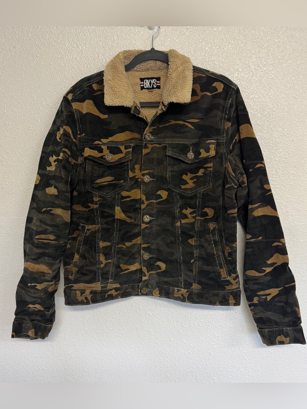 BKYS Camo Sherpa Lined Trucker Jacket Camouflage Streetwear Men’s Large